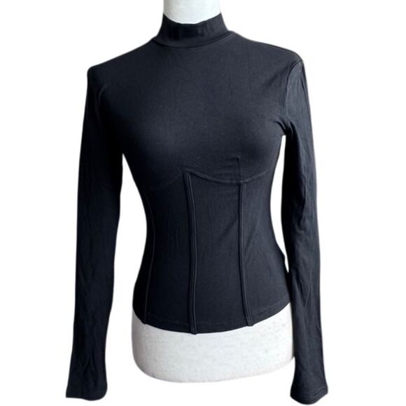 Commense Mock Neck Black Piping Ribbed T-Shirt SZ  M NEW - Picture 3 of 14